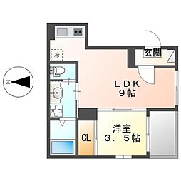 ハーモニーテラス烏森町II 1階1LDKの間取り
