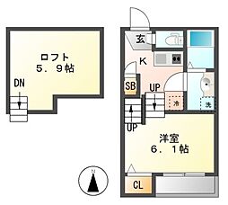 クレール城西 1階1Kの間取り