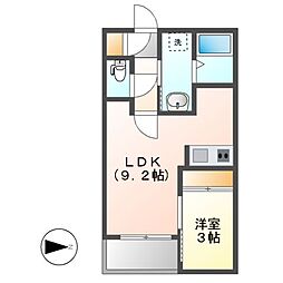 名鉄瀬戸線 尼ケ坂駅 徒歩6分の賃貸アパート 2階1LDKの間取り