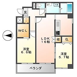 プライムコート 2LDKの間取図画像