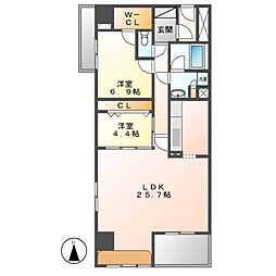 カスタリア伏見 2LDKの間取図画像