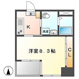 グランデューク代官町 1Kの間取図画像