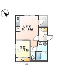 ハーモニーテラスWing志賀 1LDKの間取図画像