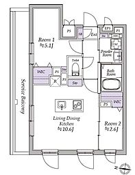 JR総武線 高円寺駅 徒歩14分の賃貸マンション 5階2LDKの間取り
