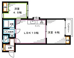 JR中央本線 中野駅 徒歩8分の賃貸マンション 2階2LDKの間取り