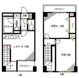 東京メトロ丸ノ内線 中野新橋駅 徒歩10分の賃貸マンション 7階2LDKの間取り