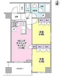 東京メトロ丸ノ内線 新中野駅 徒歩4分の賃貸マンション 11階2LDKの間取り