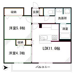 西武新宿線 下井草駅 徒歩6分の賃貸マンション 3階2LDKの間取り