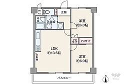 三旺マンション原駅前 2LDKの間取図画像