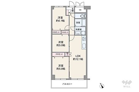 間取りは専有面積68.4平米の3LDK。縦長のLDKと個室2部屋がそれぞれ続き間になっているため、生活シーンに合わせてフレキシブルに部屋をつなげられます。LDKを含む全居室に収納あり。