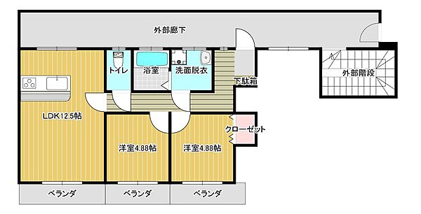 ベアコーポ 302号｜福岡県久留米市三潴町玉満(賃貸アパート2LDK・3階・53.00㎡)の写真 その2