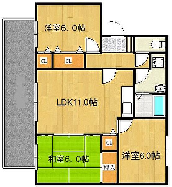 アミューズメント西町 201号｜福岡県久留米市西町(賃貸アパート3LDK・2階・65.00㎡)の写真 その2