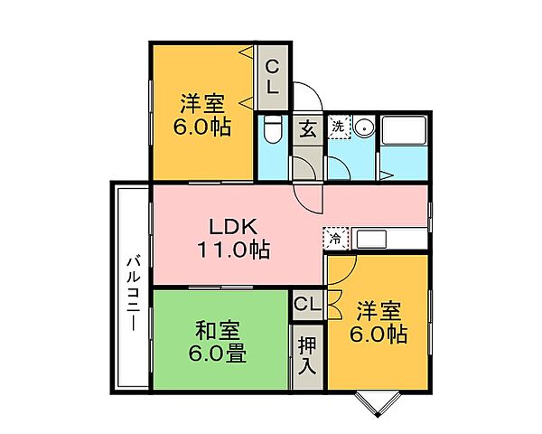 ハミング上新 201号｜福岡県久留米市江戸屋敷2丁目(賃貸アパート3LDK・2階・63.00㎡)の写真 その2