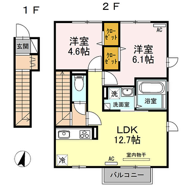 リーベスネスト 201号室｜福岡県八女郡広川町大字川上(賃貸アパート2LDK・2階・52.67㎡)の写真 その2