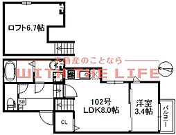 アイリスサンタ久留米 1階1LDKの間取り