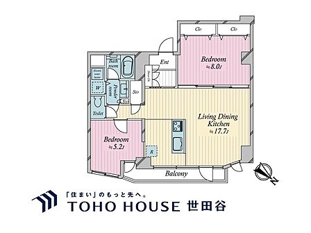 2LDK、専有面積67.07m2、バルコニー面積5.51m2