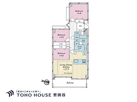 3LDK、専有面積77.81m2、バルコニー面積10.81m2