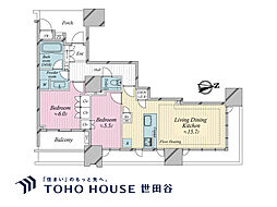 ドゥ・トゥールWEST棟 2LDKの間取図画像