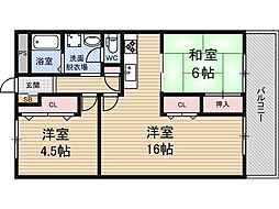 コスモハイツ 2LDKの間取図画像