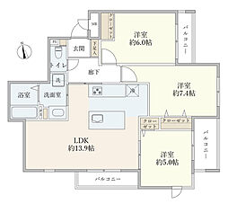 サーパス祖師谷大蔵 3LDKの間取図画像