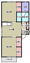 ハーモニーハイツA 2DKの間取図画像