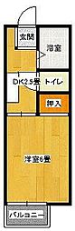 ハーモニーハイツC 1Kの間取図画像