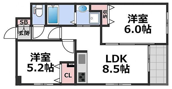 リースターハイツ ｜大阪府大阪市生野区桃谷4丁目(賃貸マンション2LDK・3階・44.00㎡)の写真 その2