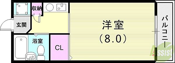 兵庫県西宮市本町(賃貸マンション1R・4階・21.56㎡)の写真 その2