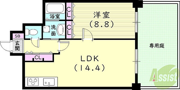 兵庫県西宮市甲子園口1丁目(賃貸マンション1LDK・1階・63.66㎡)の写真 その2