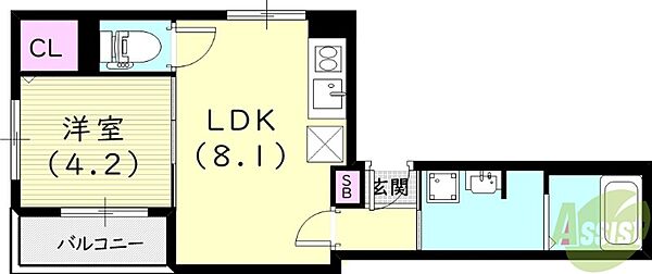 兵庫県西宮市石在町(賃貸アパート1LDK・3階・31.36㎡)の写真 その2
