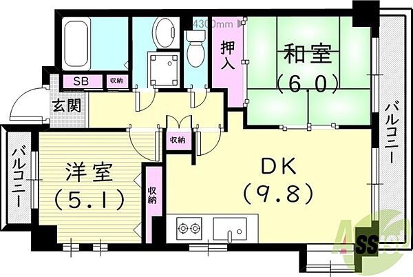 兵庫県西宮市常磐町(賃貸マンション2DK・4階・50.56㎡)の写真 その2