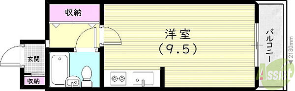 兵庫県西宮市松風町(賃貸マンション1R・2階・22.62㎡)の写真 その2