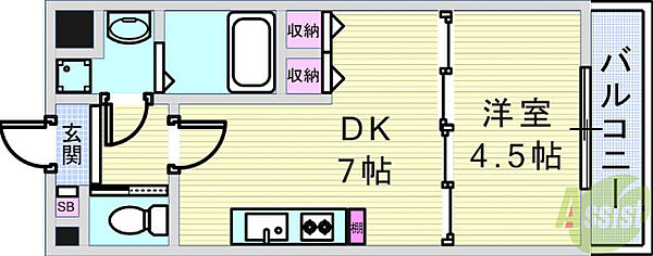 兵庫県西宮市宮前町(賃貸マンション1DK・7階・27.20㎡)の写真 その2