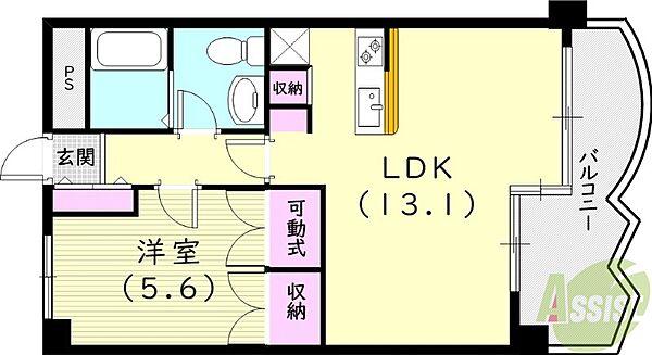 兵庫県尼崎市常松1丁目(賃貸マンション1LDK・6階・42.71㎡)の写真 その2