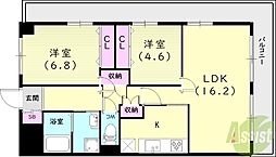 サンラトール甲陽園 2LDKの間取図画像