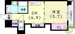 西宮ノースハイツ 1DKの間取図画像