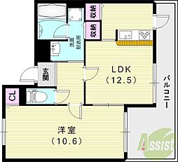 白鷹苦楽園マンション 1LDKの間取図画像