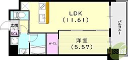 西宮市常磐町マンション 1LDKの間取図画像