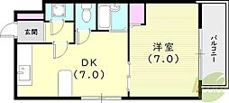 ヴィヴァンデ上甲子園 1DKの間取図画像