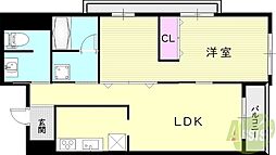甲子園口ハウス 1LDKの間取図画像
