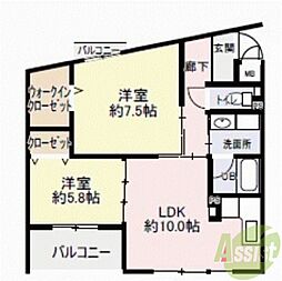 フローラル宝塚 2LDKの間取図画像