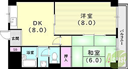 ポコアポコさくら夙川メゾン 2DKの間取図画像