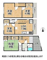 京都市南区東九条南松ノ木町　中古一戸建て 4LDKの間取り