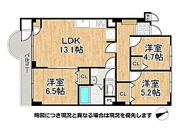 山科音羽マンションA棟 3LDKの間取図画像