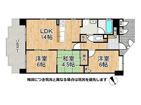 収納が充実した広々3LDKです。日当たり、通風良好です。