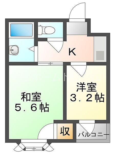 大阪府門真市岸和田2丁目(賃貸マンション2K・2階・26.00㎡)の写真 その2