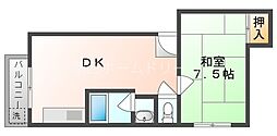 フリーディオ御堂 1DKの間取図画像