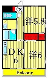 スクエア瑞江 4階2DKの間取り