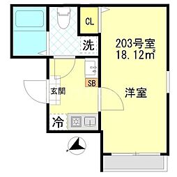 一之江新築アパート (仮名称) 1Kの間取図画像