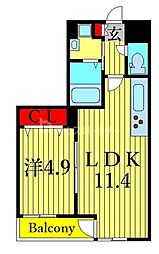VivaceKasai 1LDKの間取図画像